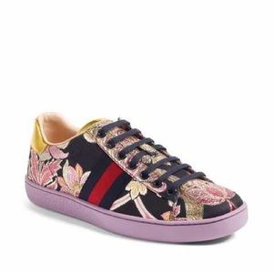 Gucci Purple New Ace Floral Embroidered Leather